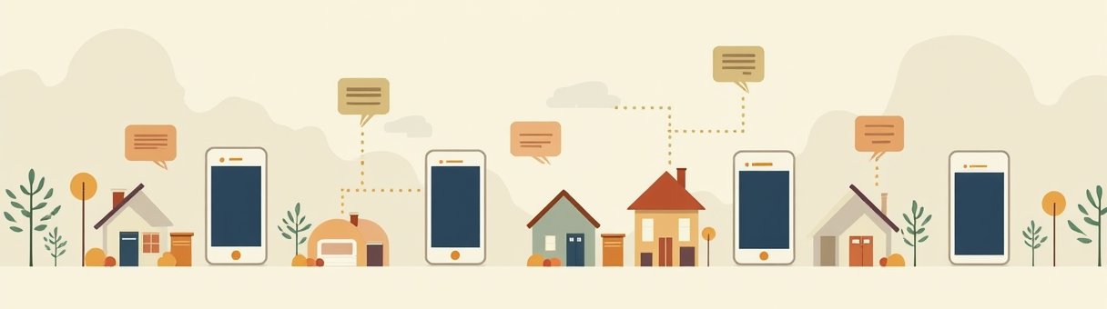 Simple illustration of phones passing a message hand to hand